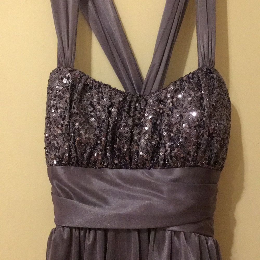 Adorable formal silver sequined mini dress